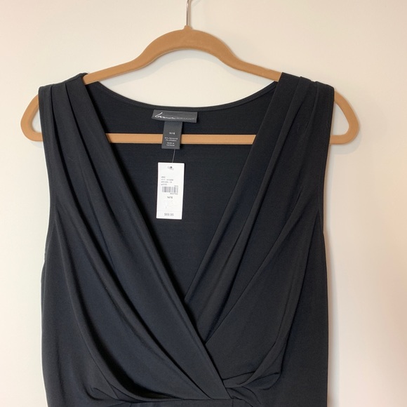 NWT Lane Bryant Black Knit Ruched V-Neck Dress - Picture 3 of 5